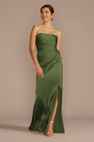 Galina Signature Strapless Charmeuse Dress with Ruching